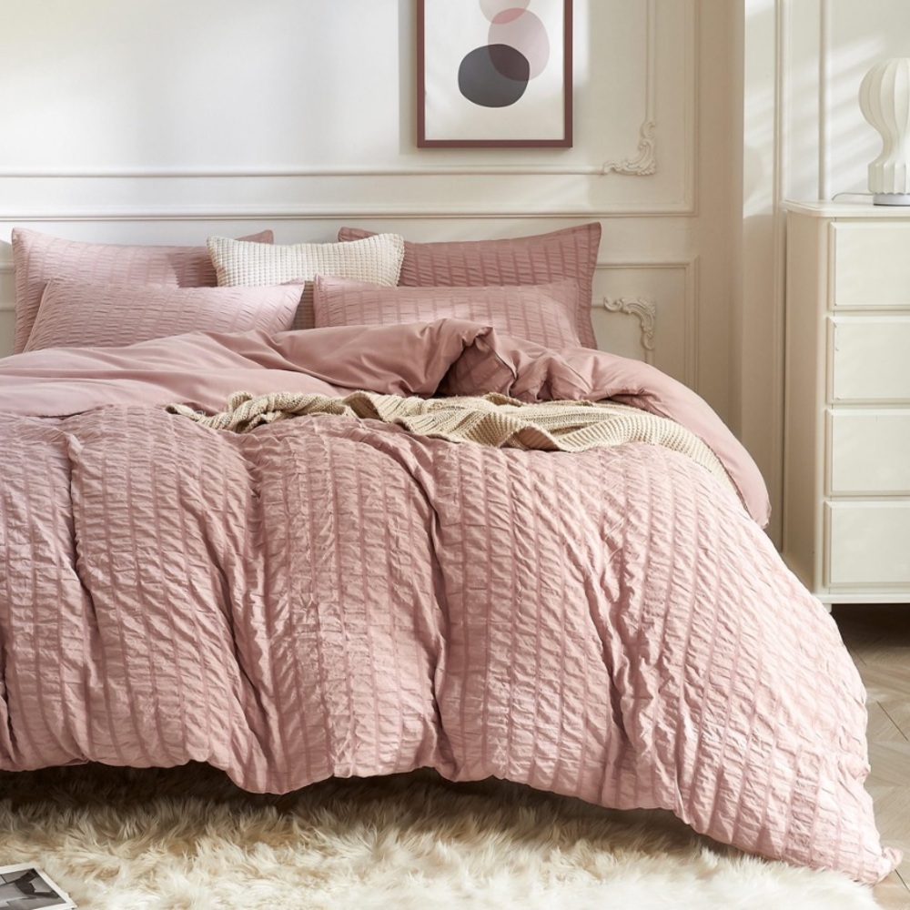Seersucker Smoky Pink Duvet Set 3pc.